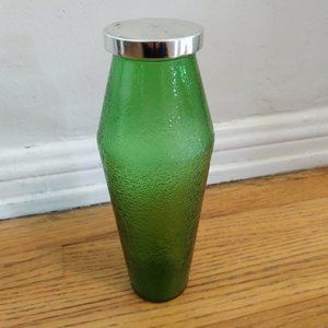 Vintage 1960s Textured Green Glass Cocktail Shaker